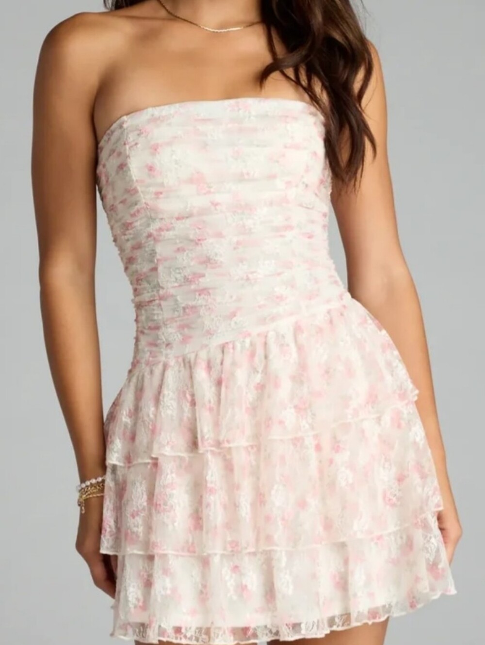 Windsor Strapless Pink Floral Lacw Mini Dress
